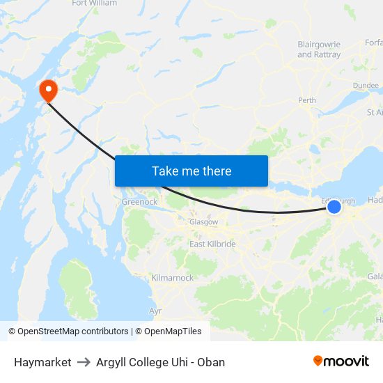Haymarket to Argyll College Uhi - Oban map