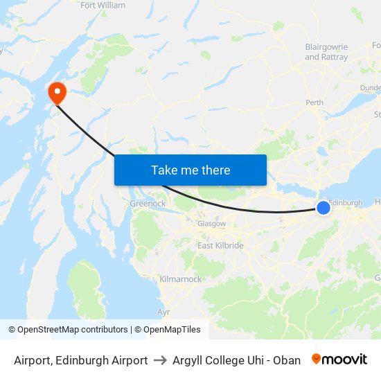 Airport, Edinburgh Airport to Argyll College Uhi - Oban map