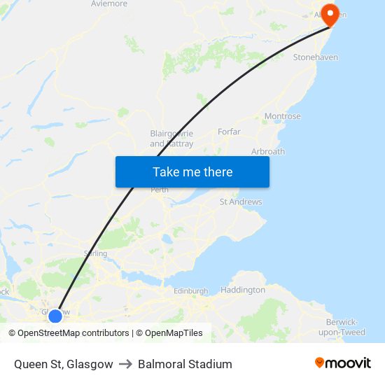 Queen St, Glasgow to Balmoral Stadium map