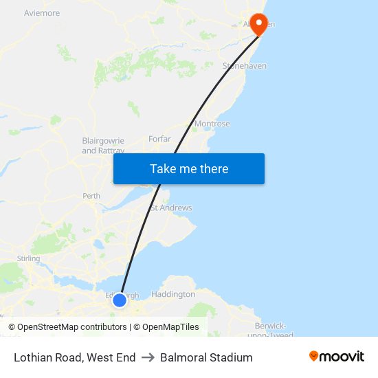 Lothian Road, West End to Balmoral Stadium map