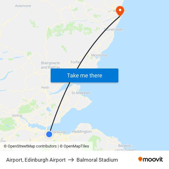 Airport, Edinburgh Airport to Balmoral Stadium map