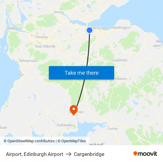 Airport, Edinburgh Airport to Cargenbridge map