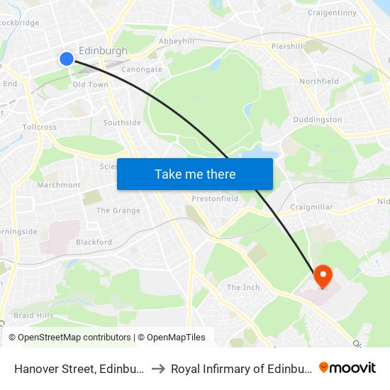 Hanover Street, Edinburgh to Royal Infirmary of Edinburgh map