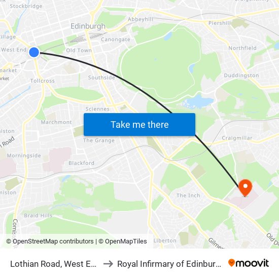 Lothian Road, West End to Royal Infirmary of Edinburgh map