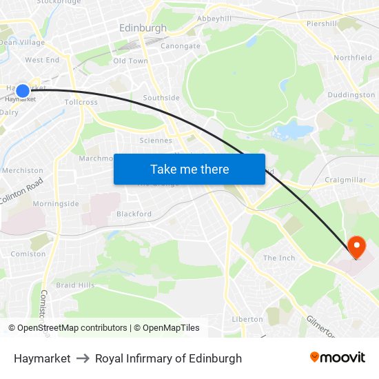 Haymarket to Royal Infirmary of Edinburgh map