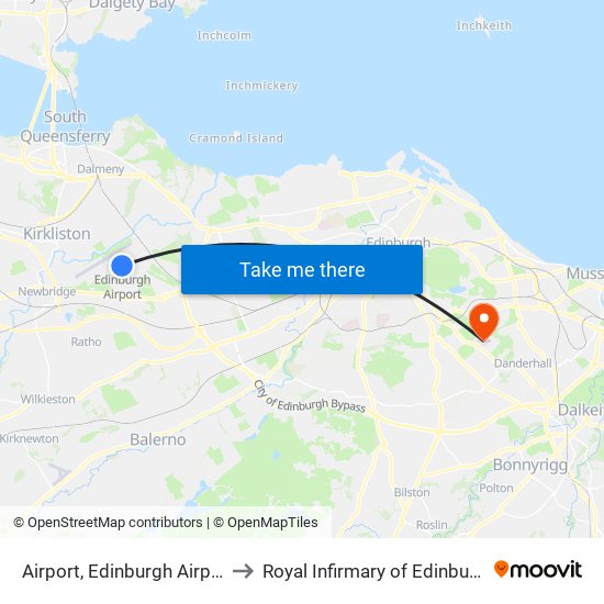 Airport, Edinburgh Airport to Royal Infirmary of Edinburgh map