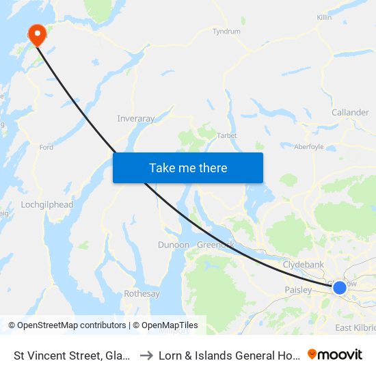 St Vincent Street, Glasgow to Lorn & Islands General Hospital map
