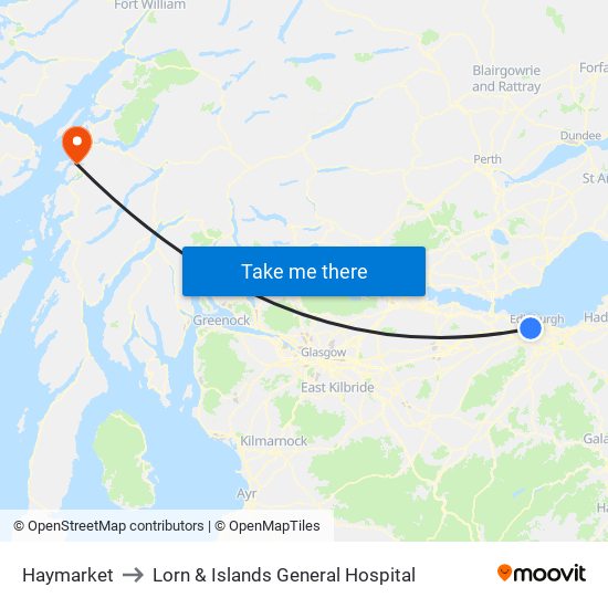 Haymarket to Lorn & Islands General Hospital map