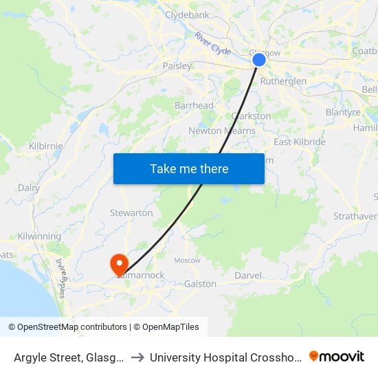 Argyle Street, Glasgow to University Hospital Crosshouse map