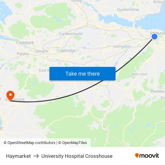 Haymarket to University Hospital Crosshouse map
