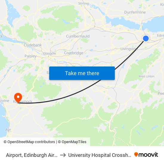 Airport, Edinburgh Airport to University Hospital Crosshouse map