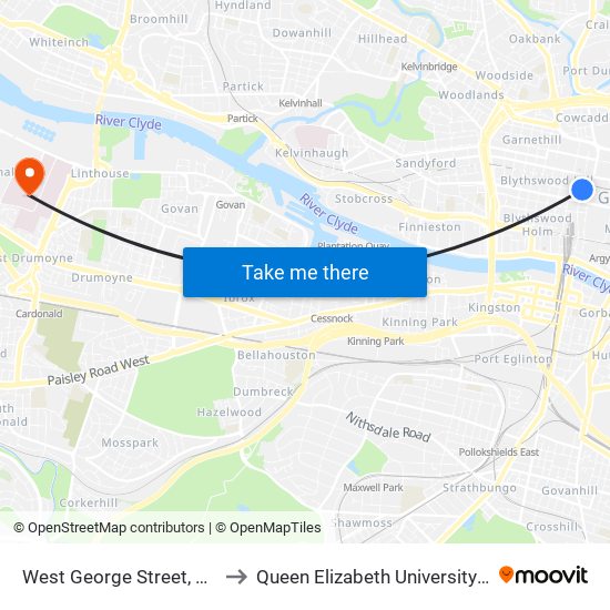 West George Street, Glasgow to Queen Elizabeth University Hospital map