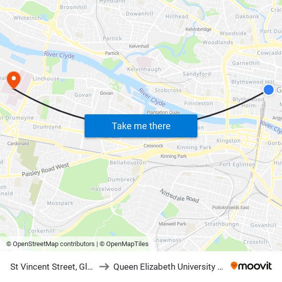 St Vincent Street, Glasgow to Queen Elizabeth University Hospital map