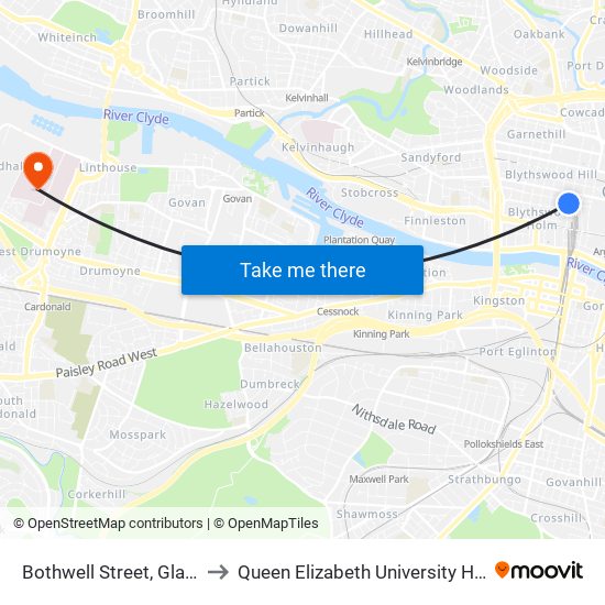 Bothwell Street, Glasgow to Queen Elizabeth University Hospital map