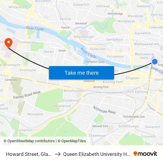Howard Street, Glasgow to Queen Elizabeth University Hospital map