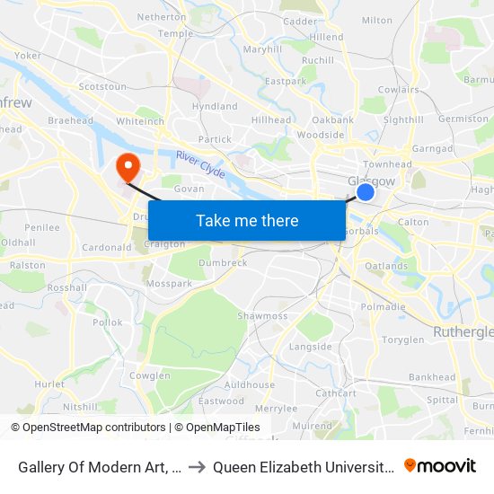 Gallery Of Modern Art, Glasgow to Queen Elizabeth University Hospital map