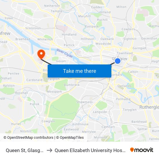 Queen St, Glasgow to Queen Elizabeth University Hospital map