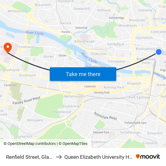 Renfield Street, Glasgow to Queen Elizabeth University Hospital map