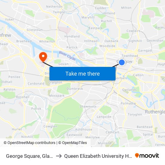 George Square, Glasgow to Queen Elizabeth University Hospital map
