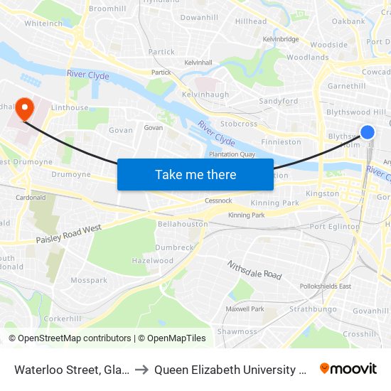 Waterloo Street, Glasgow to Queen Elizabeth University Hospital map