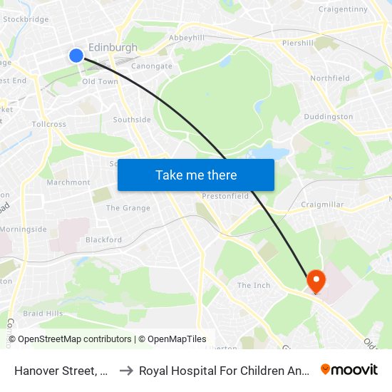 Hanover Street, Edinburgh to Royal Hospital For Children And Young People map