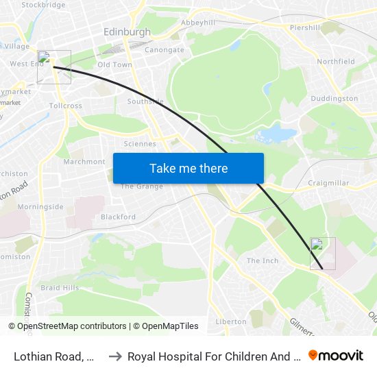Lothian Road, West End to Royal Hospital For Children And Young People map