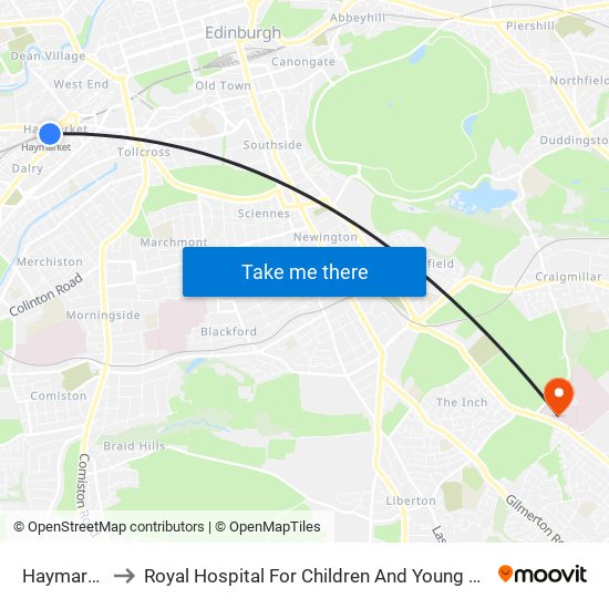 Haymarket to Royal Hospital For Children And Young People map