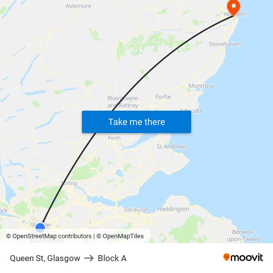 Queen St, Glasgow to Block A map