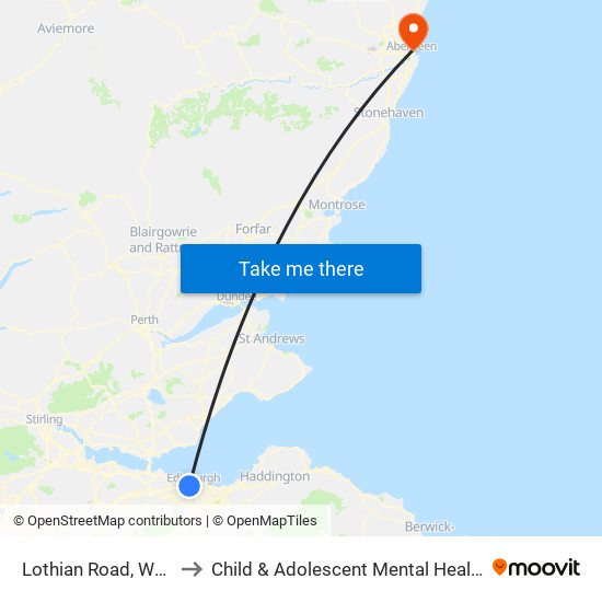 Lothian Road, West End to Child & Adolescent Mental Health Services map