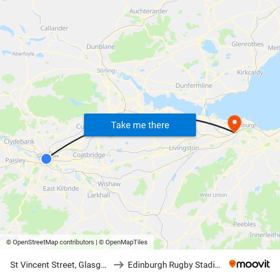 St Vincent Street, Glasgow to Edinburgh Rugby Stadium map