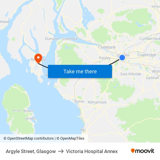 Argyle Street, Glasgow to Victoria Hospital Annex map