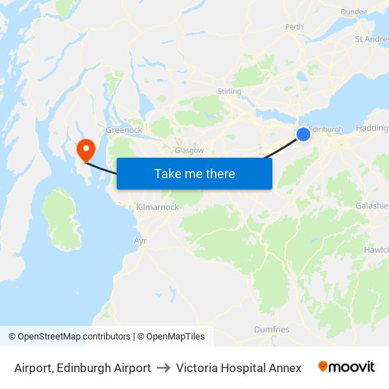 Airport, Edinburgh Airport to Victoria Hospital Annex map