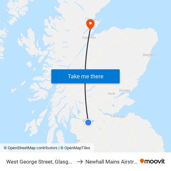 West George Street, Glasgow to Newhall Mains Airstrip map