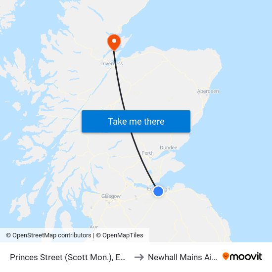 Princes Street (Scott Mon.), Edinburgh to Newhall Mains Airstrip map