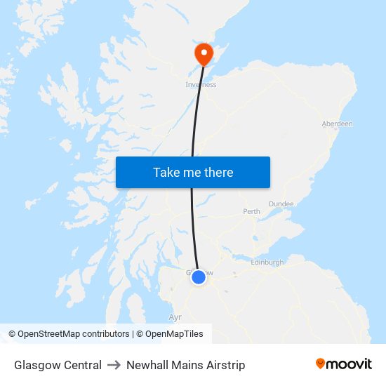 Glasgow Central to Newhall Mains Airstrip map