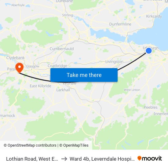 Lothian Road, West End to Ward 4b, Leverndale Hospital map