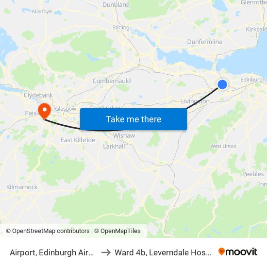 Airport, Edinburgh Airport to Ward 4b, Leverndale Hospital map