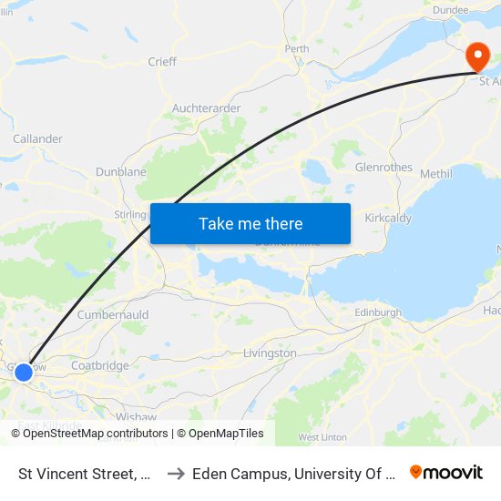 St Vincent Street, Glasgow to Eden Campus, University Of St Andrews map