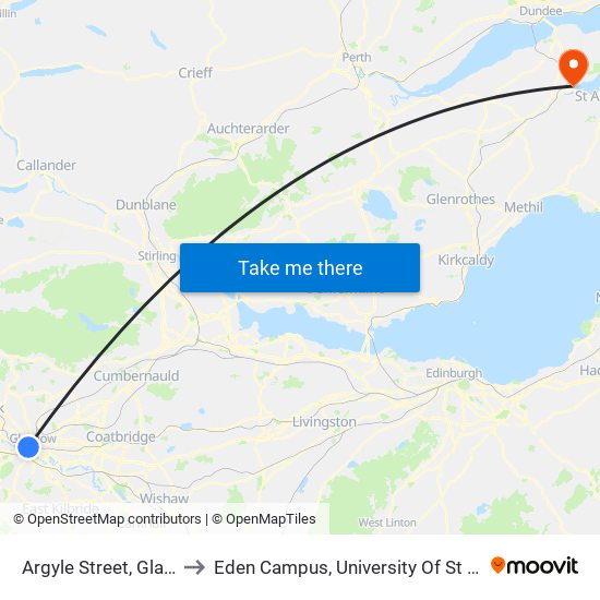 Argyle Street, Glasgow to Eden Campus, University Of St Andrews map