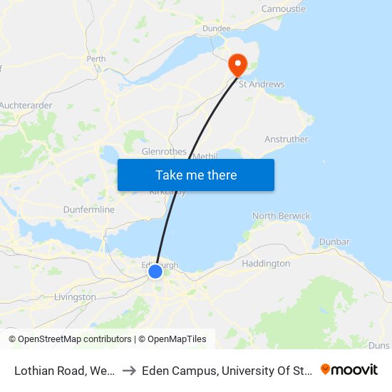 Lothian Road, West End to Eden Campus, University Of St Andrews map