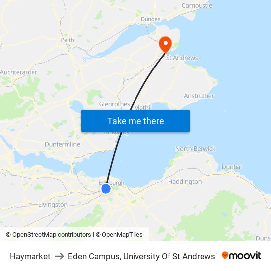 Haymarket to Eden Campus, University Of St Andrews map