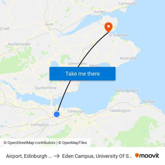 Airport, Edinburgh Airport to Eden Campus, University Of St Andrews map