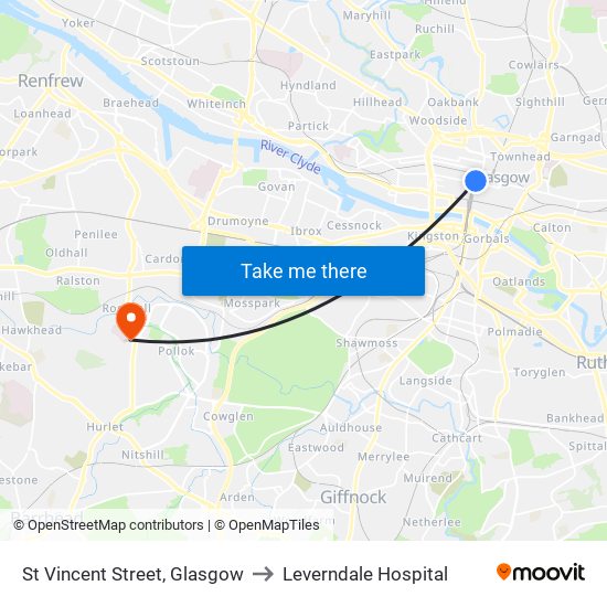 St Vincent Street, Glasgow to Leverndale Hospital map