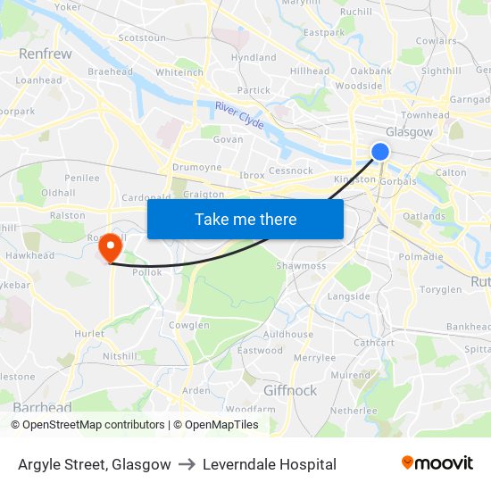 Argyle Street, Glasgow to Leverndale Hospital map