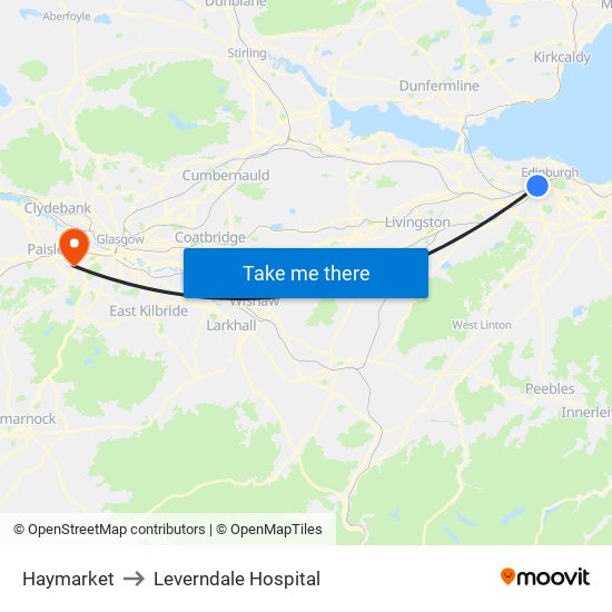 Haymarket to Leverndale Hospital map