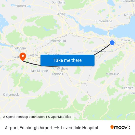 Airport, Edinburgh Airport to Leverndale Hospital map