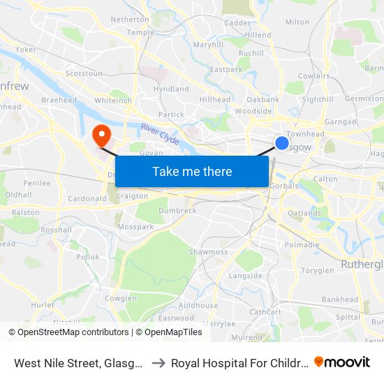 West Nile Street, Glasgow to Royal Hospital For Children map