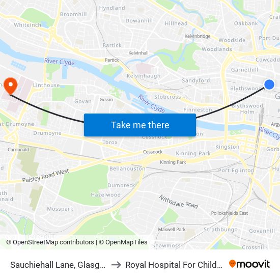 Sauchiehall Lane, Glasgow to Royal Hospital For Children map