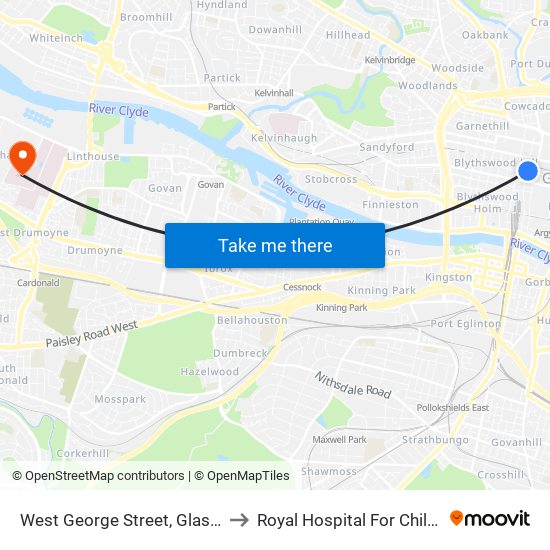 West George Street, Glasgow to Royal Hospital For Children map