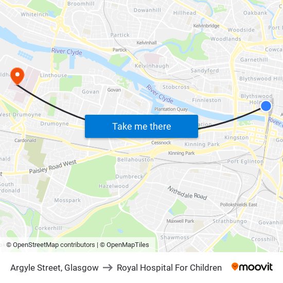 Argyle Street, Glasgow to Royal Hospital For Children map